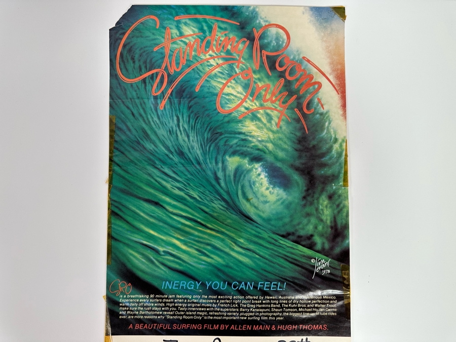 Vintage Surf Movie Poster Standing Room Only Artwork By Jim Evans 1978 12 X 21 [Photo 3]