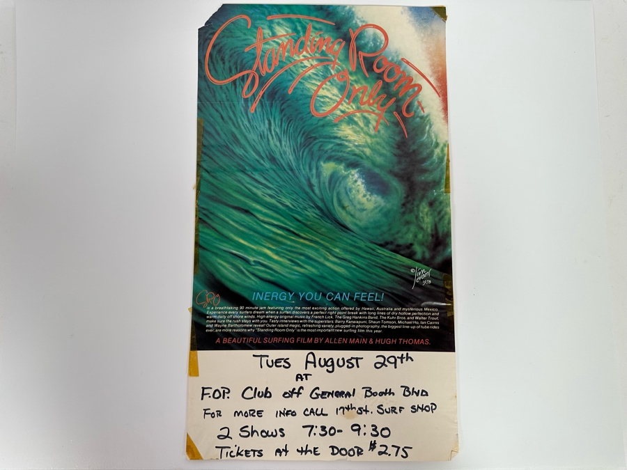 Vintage Surf Movie Poster Standing Room Only Artwork By Jim Evans 1978 12 X 21 [Photo 2]