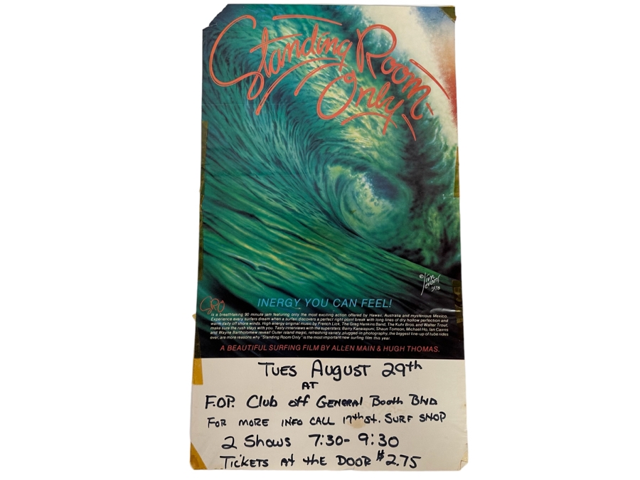 Vintage Surf Movie Poster Standing Room Only Artwork By Jim Evans 1978 12 X 21