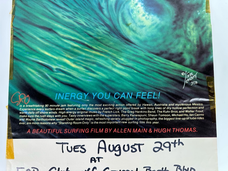 Vintage Surf Movie Poster Standing Room Only Artwork By Jim Evans 1978 12 X 21 [Photo 5]