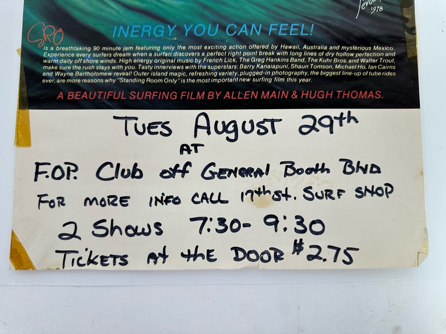 Vintage Surf Movie Poster Standing Room Only Artwork By Jim Evans 1978 12 X 21 [Photo 7]