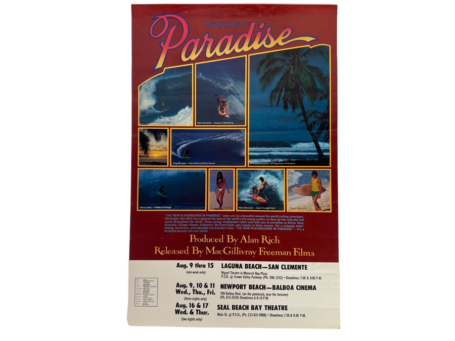 Vintage Surf Movie Poster Playgrounds In Paradise 11 X 17.5