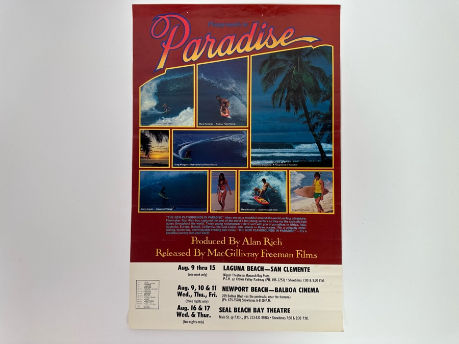 Vintage Surf Movie Poster Playgrounds In Paradise 11 X 17.5 [Photo 2]