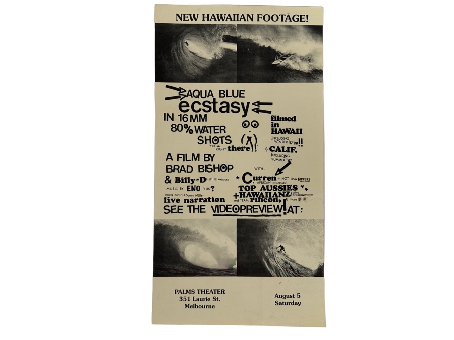 Vintage Surf Movie Poster Aqua Blue Ecstasy 8.5 X 15.5