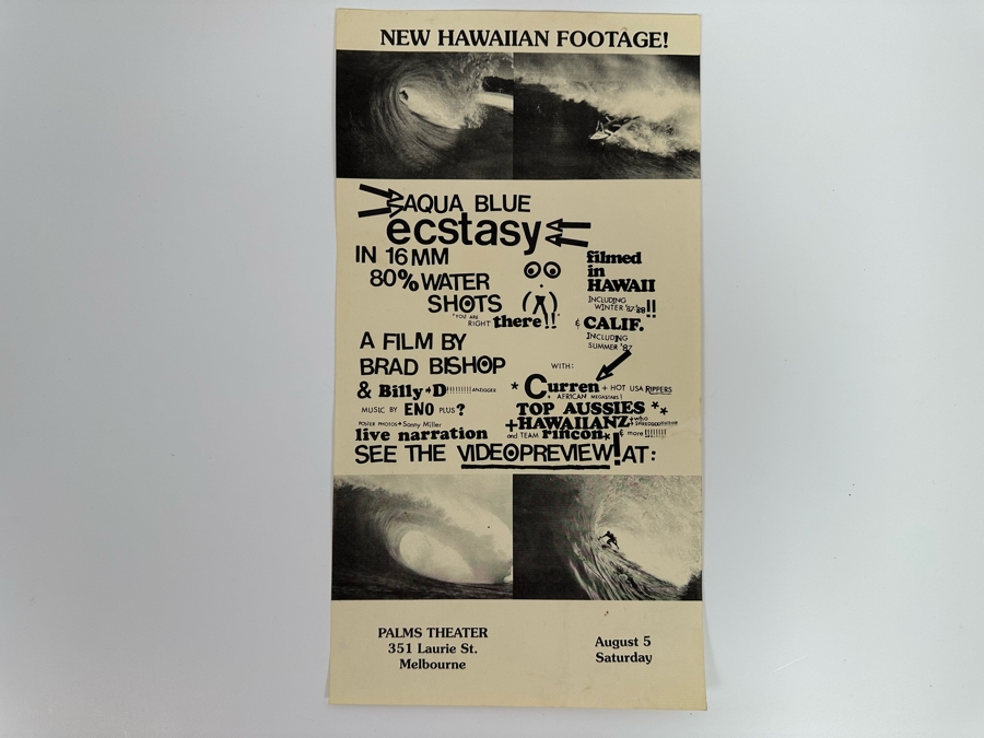 Vintage Surf Movie Poster Aqua Blue Ecstasy 8.5 X 15.5 [Photo 2]