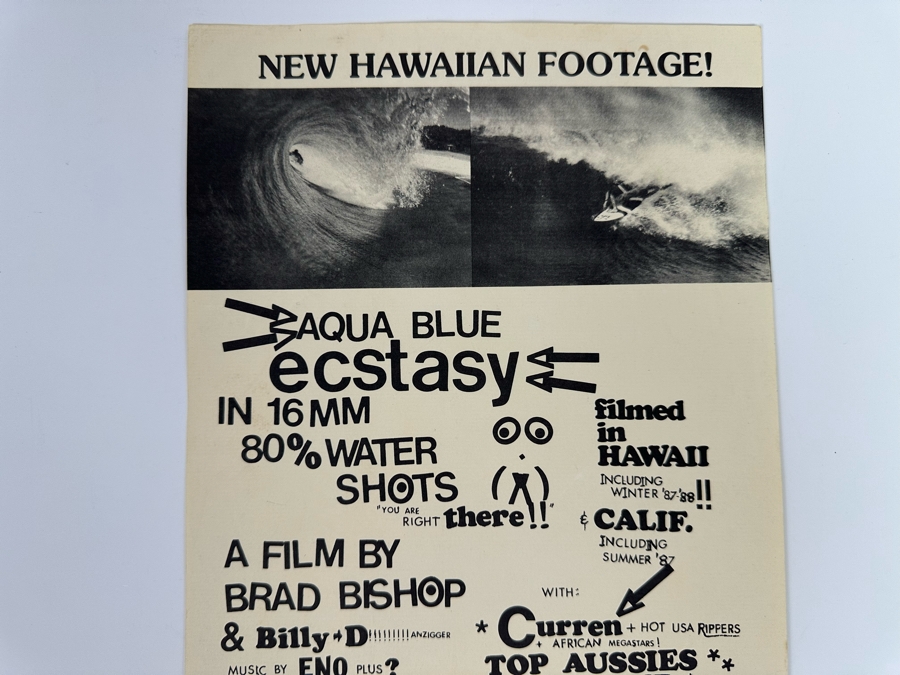 Vintage Surf Movie Poster Aqua Blue Ecstasy 8.5 X 15.5 [Photo 3]