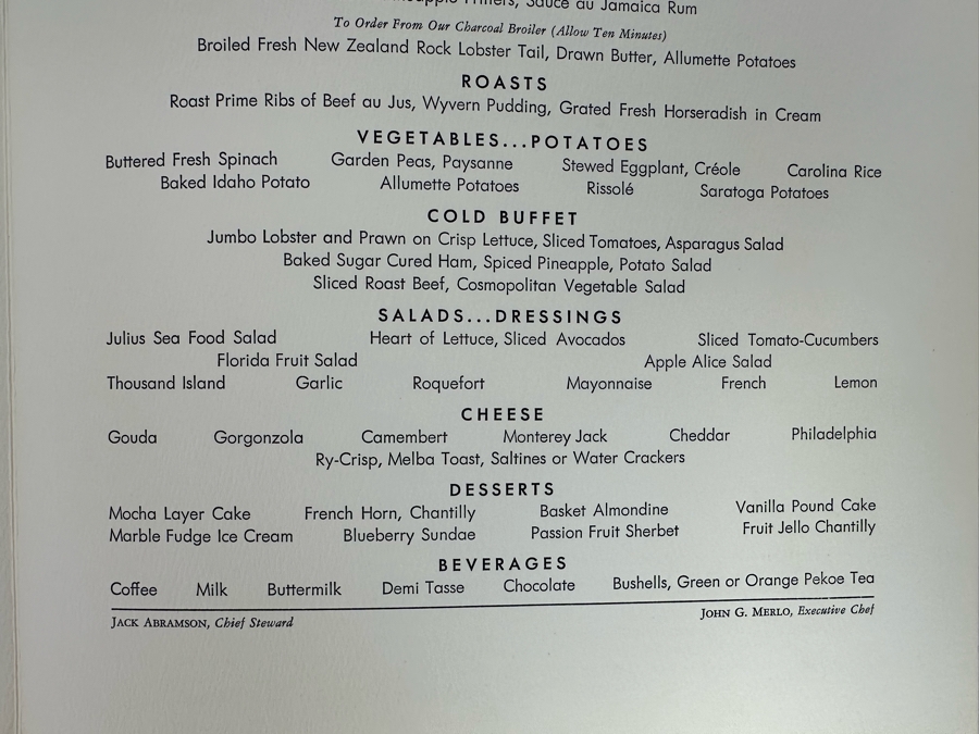 Vintage 1965 Hawaiian Matson Lines Menu Dinner Aboard S.S. Mariposa 9 X 12 [Photo 6]