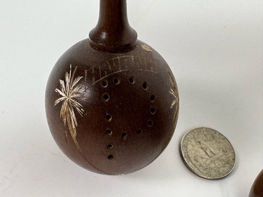 Vintage Wooden Maraca Havana Cuba Salt & Pepper Shakers 4.5H [Photo 4]