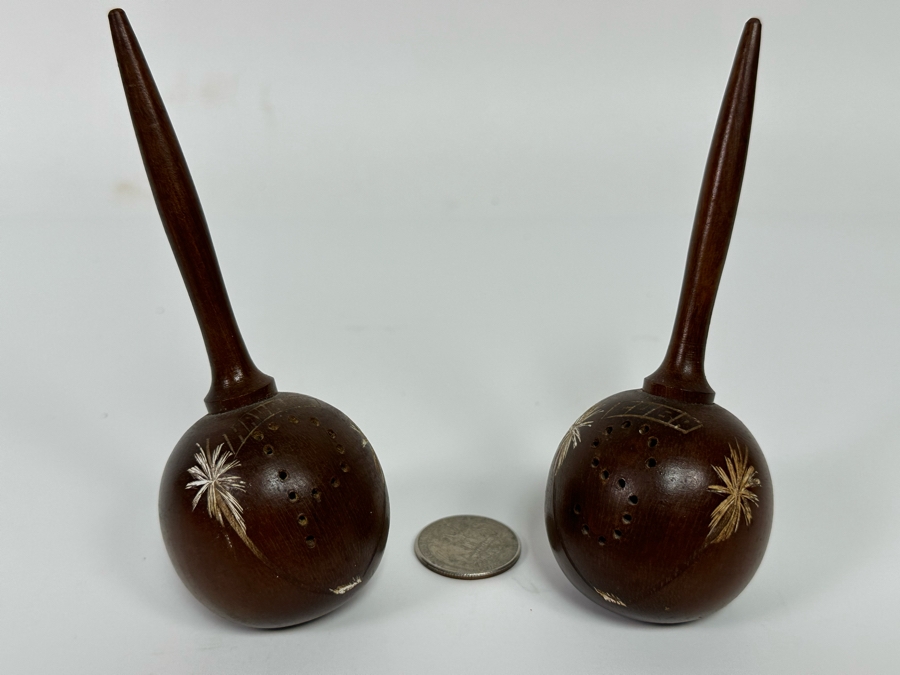 Vintage Wooden Maraca Havana Cuba Salt & Pepper Shakers 4.5H [Photo 3]