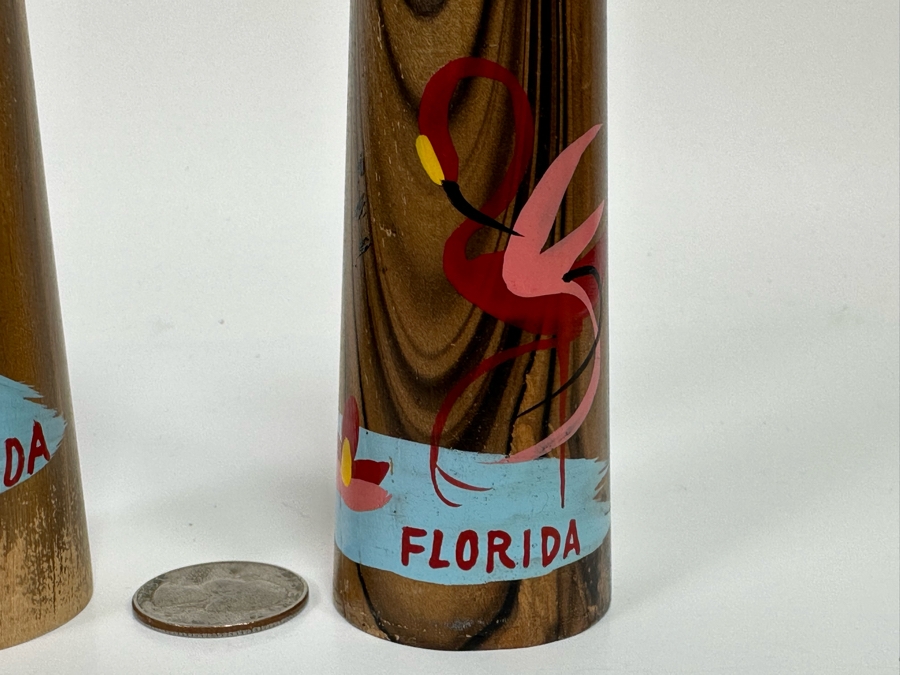Vintage Wooden Florida Flamingo Salt & Pepper Shakers 6.5H [Photo 4]