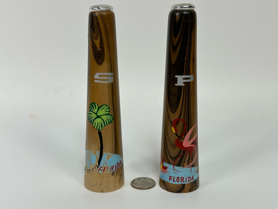 Vintage Wooden Florida Flamingo Salt & Pepper Shakers 6.5H [Photo 3]