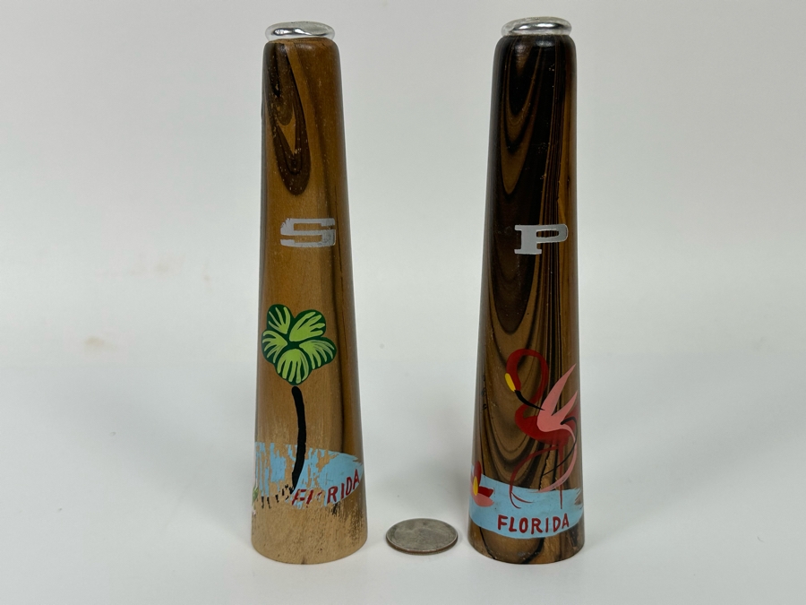 Vintage Wooden Florida Flamingo Salt & Pepper Shakers 6.5H [Photo 2]