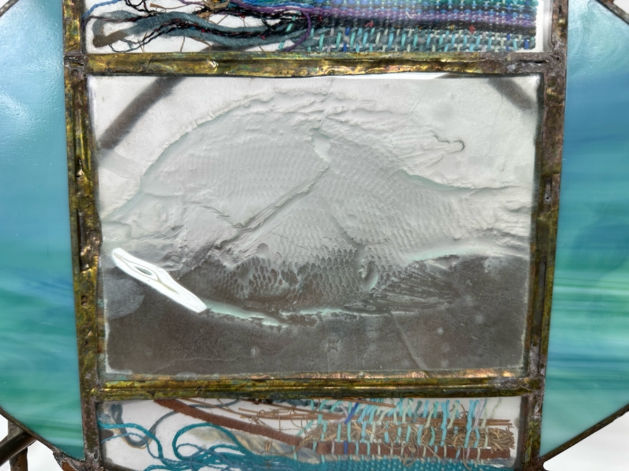 Cindy Hirt Original Custom Designer Metal And Art Glass Fish Sculpture With Lighted Stand Beach Decor 17W X 8D X 13.5H [Photo 6]