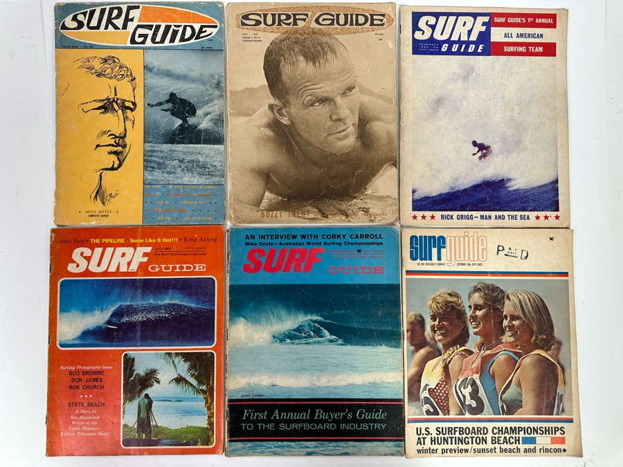 Six Vintage Surf Guide Magazines From July 1963 - December 1964