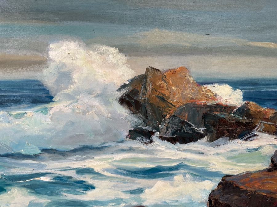 Ray Swaney Original Ocean Waves Crashing On Rocks Oil Painting On ...