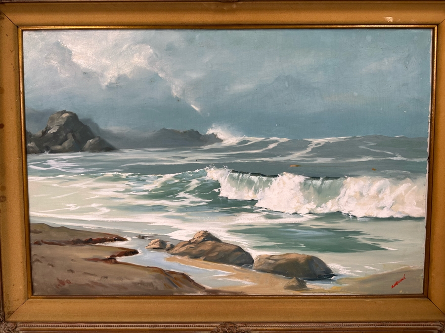 Chaunce M. Holt (C. M. Holt) Original Ocean Waves Swell Painting On Canvas 36 X  24 Framed 44 X 32 [Photo 4]