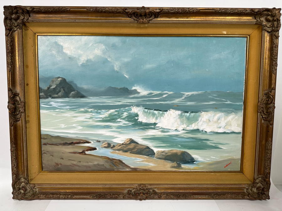 Chaunce M. Holt (C. M. Holt) Original Ocean Waves Swell Painting On Canvas 36 X  24 Framed 44 X 32 [Photo 3]