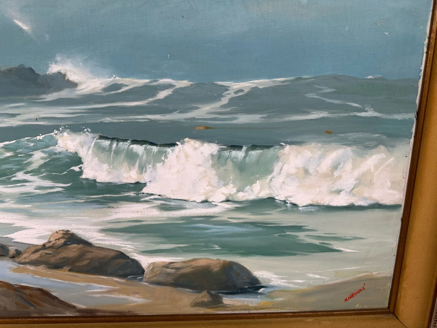 Chaunce M. Holt (C. M. Holt) Original Ocean Waves Swell Painting On Canvas 36 X  24 Framed 44 X 32 [Photo 8]