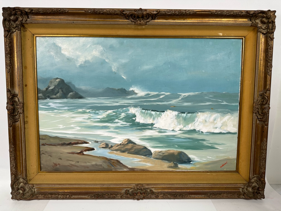 Chaunce M. Holt (C. M. Holt) Original Ocean Waves Swell Painting On Canvas 36 X  24 Framed 44 X 32 [Photo 2]