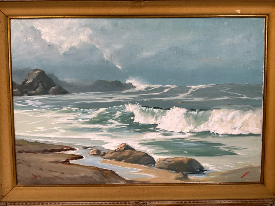 Chaunce M. Holt (C. M. Holt) Original Ocean Waves Swell Painting On Canvas 36 X  24 Framed 44 X 32 [Photo 1]