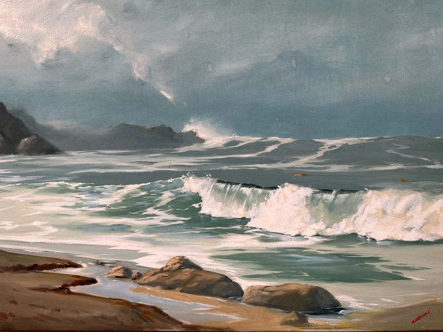 Chaunce M. Holt (C. M. Holt) Original Ocean Waves Swell Painting On Canvas 36 X  24 Framed 44 X 32 [Photo 11]