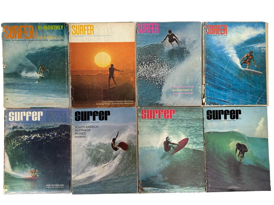 Eight Vintage Surfer Magazines From April-May Volume 4 - Volume 13 No. 3 [Photo 1]