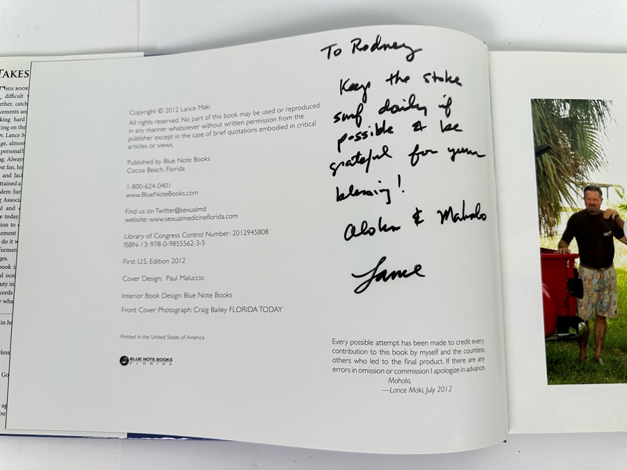 Autographed Hardcover Surfing Book Takes Two To Tandem - A Tribute To The Sport Of Tandem Surfing Signed By Lance Maki [Photo 3]