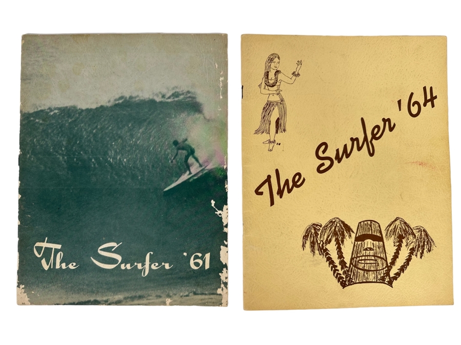 Vintage 1961 And 1964 The Surfer Yearbooks From Coronado Junior High School In San Diego Cover Featuring John Severson Surf Photograph