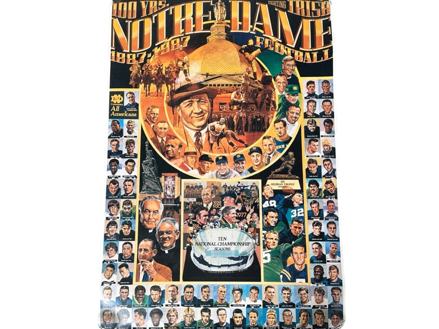 100 Years Fighting Irish Notre Dame Football 1887-1987 24 X 35