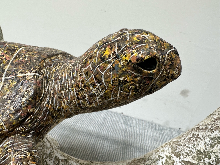 Stunning Signed John Didier Small Green Sea Turtle With Etched Rippled Glass Around Fins Coffee Table 46W X 46D X 15H Retails $2,150 [Photo 20]