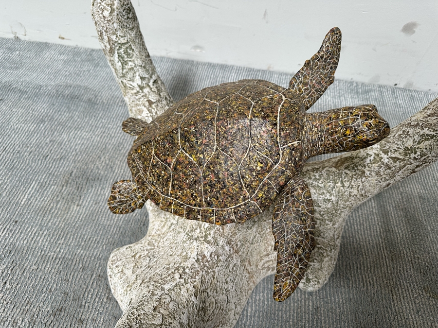 Stunning Signed John Didier Small Green Sea Turtle With Etched Rippled Glass Around Fins Coffee Table 46W X 46D X 15H Retails $2,150 [Photo 19]