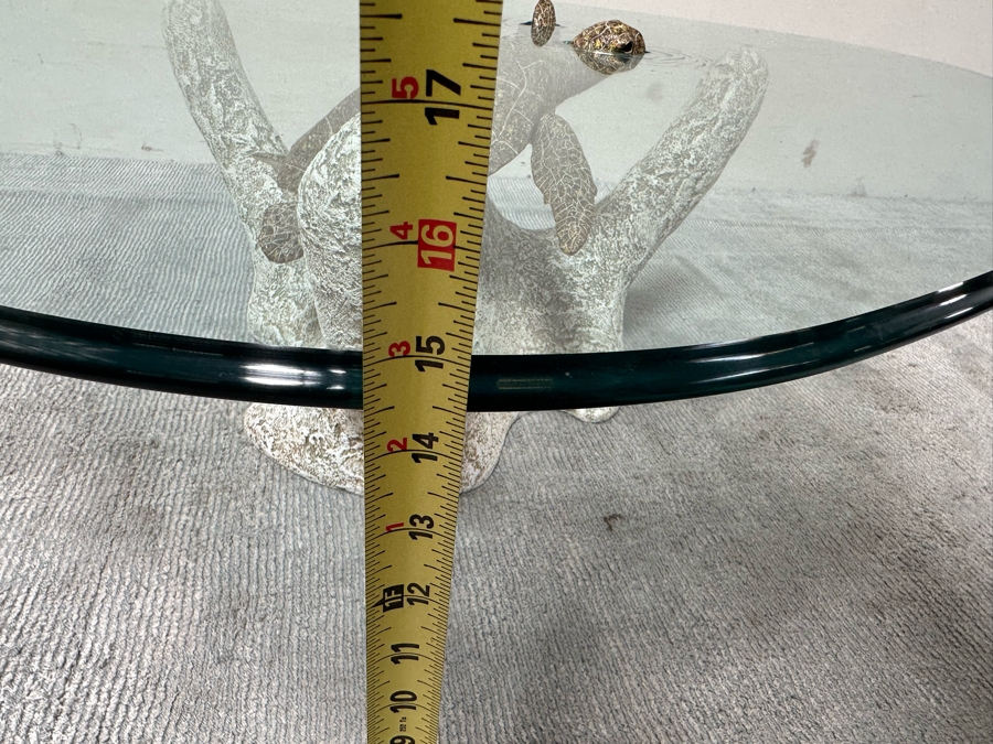 Stunning Signed John Didier Small Green Sea Turtle With Etched Rippled Glass Around Fins Coffee Table 46W X 46D X 15H Retails $2,150 [Photo 28]