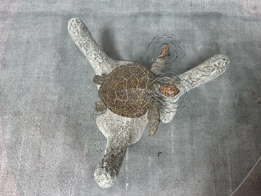 Stunning Signed John Didier Small Green Sea Turtle With Etched Rippled Glass Around Fins Coffee Table 46W X 46D X 15H Retails $2,150 [Photo 13]