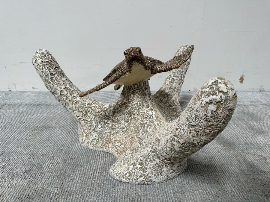 Stunning Signed John Didier Small Green Sea Turtle With Etched Rippled Glass Around Fins Coffee Table 46W X 46D X 15H Retails $2,150 [Photo 22]