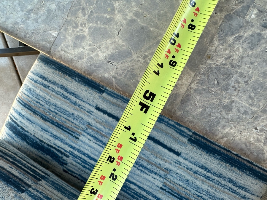 Six Outdoor Patio Chairs With Stone Top Table 5'W And Umbrella (Note Damage In Photos To One Corner Of Table) [Photo 12]