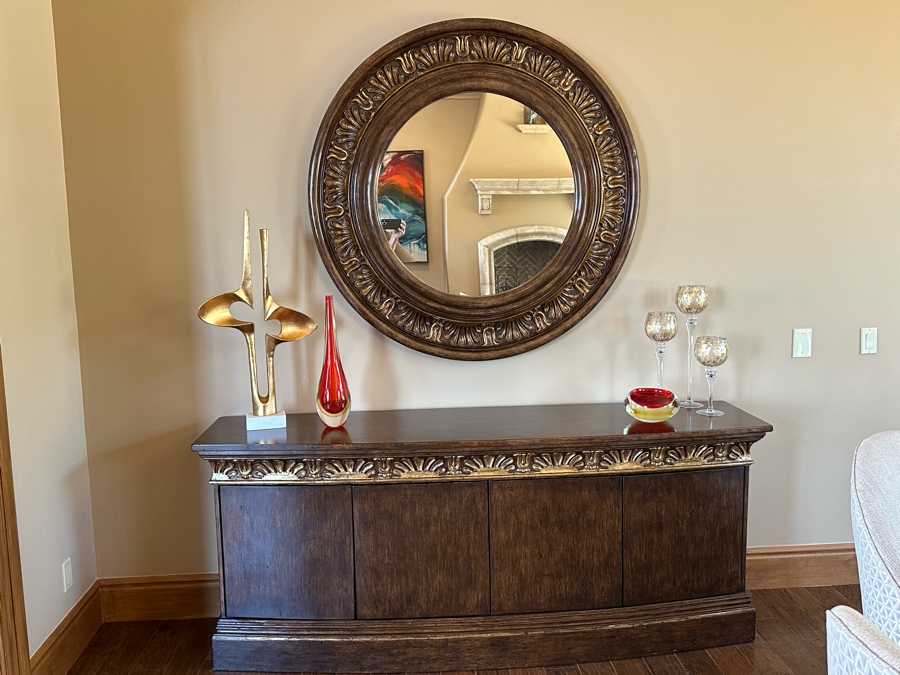 Buffet Server Credenza 7'W X 1'10'D X 2'10'H With Matching Round Mirror 4'5' [Photo 3]