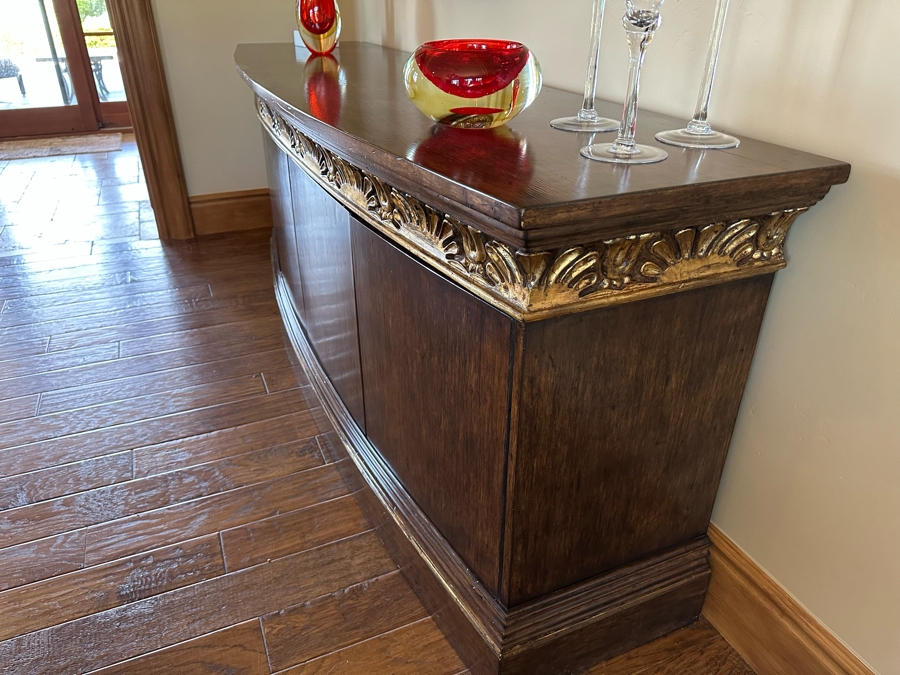 Buffet Server Credenza 7'W X 1'10'D X 2'10'H With Matching Round Mirror 4'5' [Photo 9]