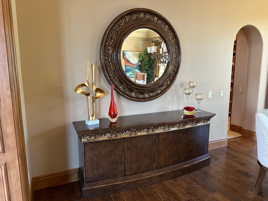 Buffet Server Credenza 7'W X 1'10'D X 2'10'H With Matching Round Mirror 4'5' [Photo 4]