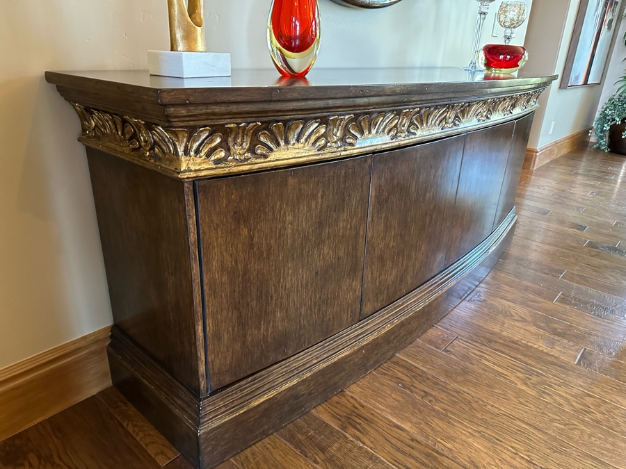 Buffet Server Credenza 7'W X 1'10'D X 2'10'H With Matching Round Mirror 4'5' [Photo 5]