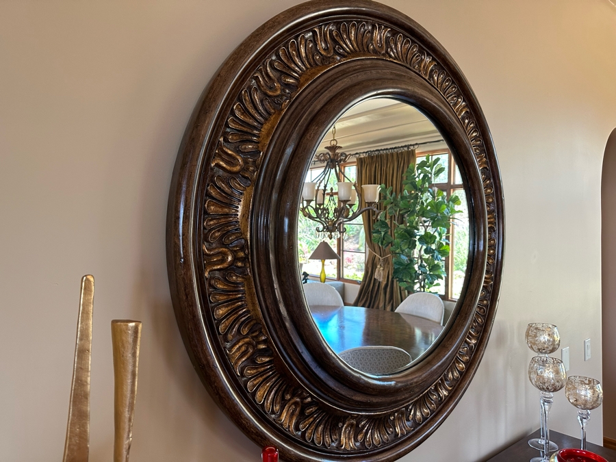 Buffet Server Credenza 7'W X 1'10'D X 2'10'H With Matching Round Mirror 4'5' [Photo 6]