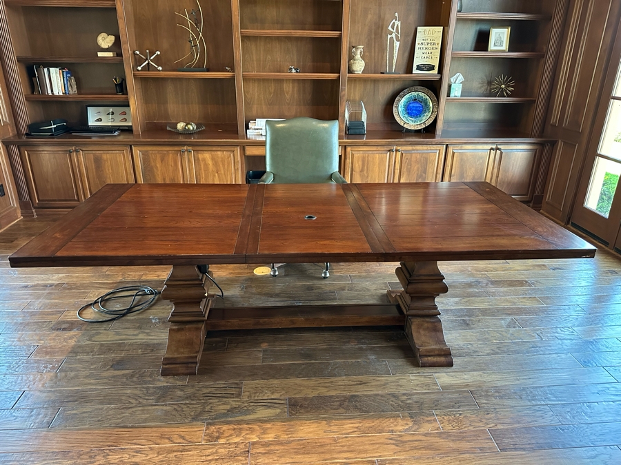 Wooden Trestle Table With One Leaf - Use As Dining Table / Conference Table / Desk 8'4'W (With Leaf) X 3'9'D (Leaf Is 1'10') [Photo 2]