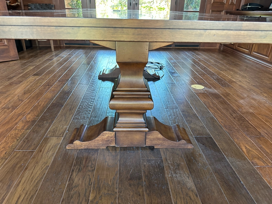Wooden Trestle Table With One Leaf - Use As Dining Table / Conference Table / Desk 8'4'W (With Leaf) X 3'9'D (Leaf Is 1'10') [Photo 7]