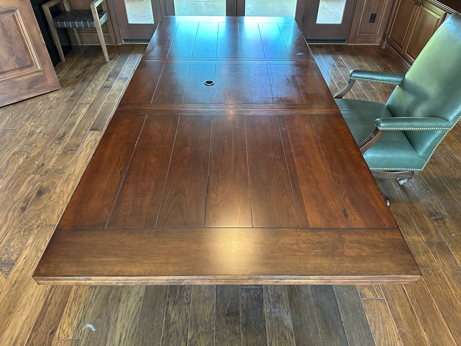 Wooden Trestle Table With One Leaf - Use As Dining Table / Conference Table / Desk 8'4'W (With Leaf) X 3'9'D (Leaf Is 1'10') [Photo 3]