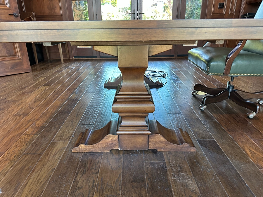 Wooden Trestle Table With One Leaf - Use As Dining Table / Conference Table / Desk 8'4'W (With Leaf) X 3'9'D (Leaf Is 1'10') [Photo 4]