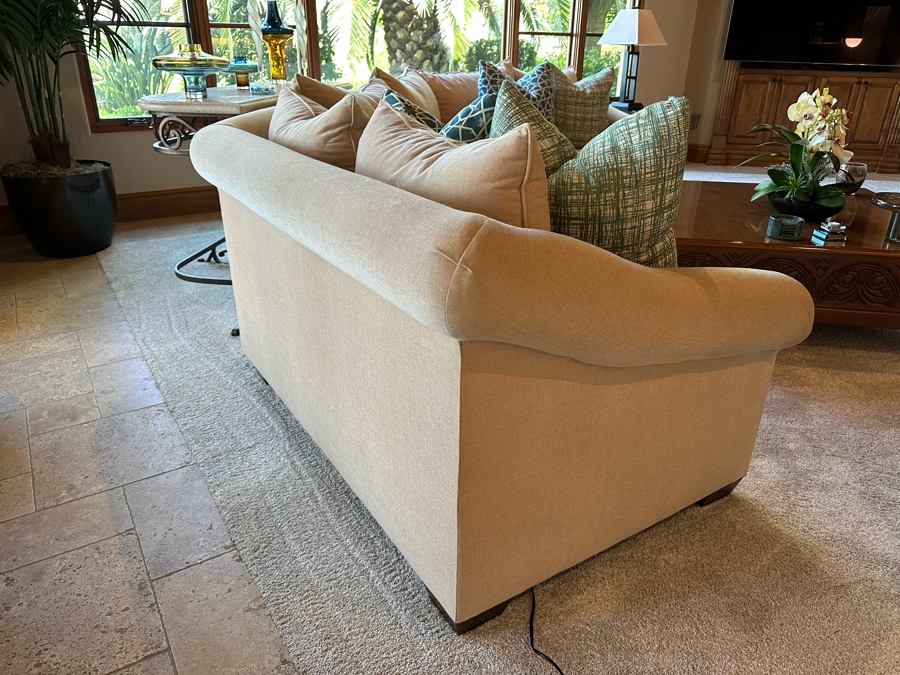 Three Piece Sectional Upholstered Sofa With Four Throw Pillows 14'W X 3'8'D X 3'3'H [Photo 5]