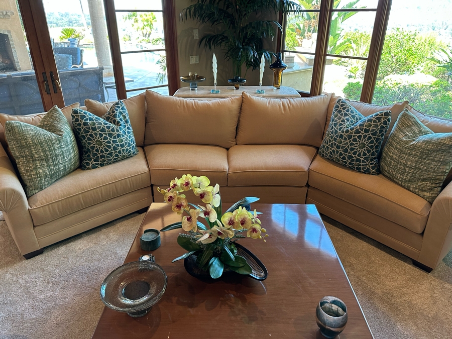 Three Piece Sectional Upholstered Sofa With Four Throw Pillows 14'W X 3'8'D X 3'3'H [Photo 9]