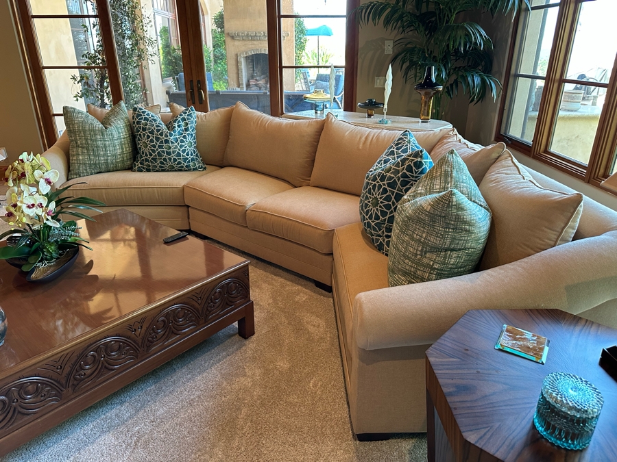 Three Piece Sectional Upholstered Sofa With Four Throw Pillows 14'W X 3'8'D X 3'3'H [Photo 10]