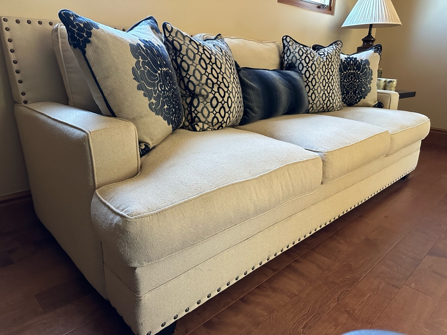 Last Minute Add - Contemporary Designer Sofa With Five Throw Pillows 7'10'W X 3'9'D X 3'2'H [Photo 3]
