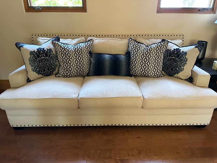 Last Minute Add - Contemporary Designer Sofa With Five Throw Pillows 7'10'W X 3'9'D X 3'2'H [Photo 2]