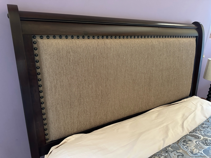 Wooden Queen Size Bed With Upholstered Headboard And Footboard (Mattress/Box Spring Not Included) [Photo 4]